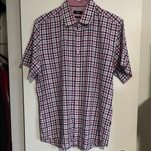 Hugo Boss Pink and Blue Plaid Casual Shirt